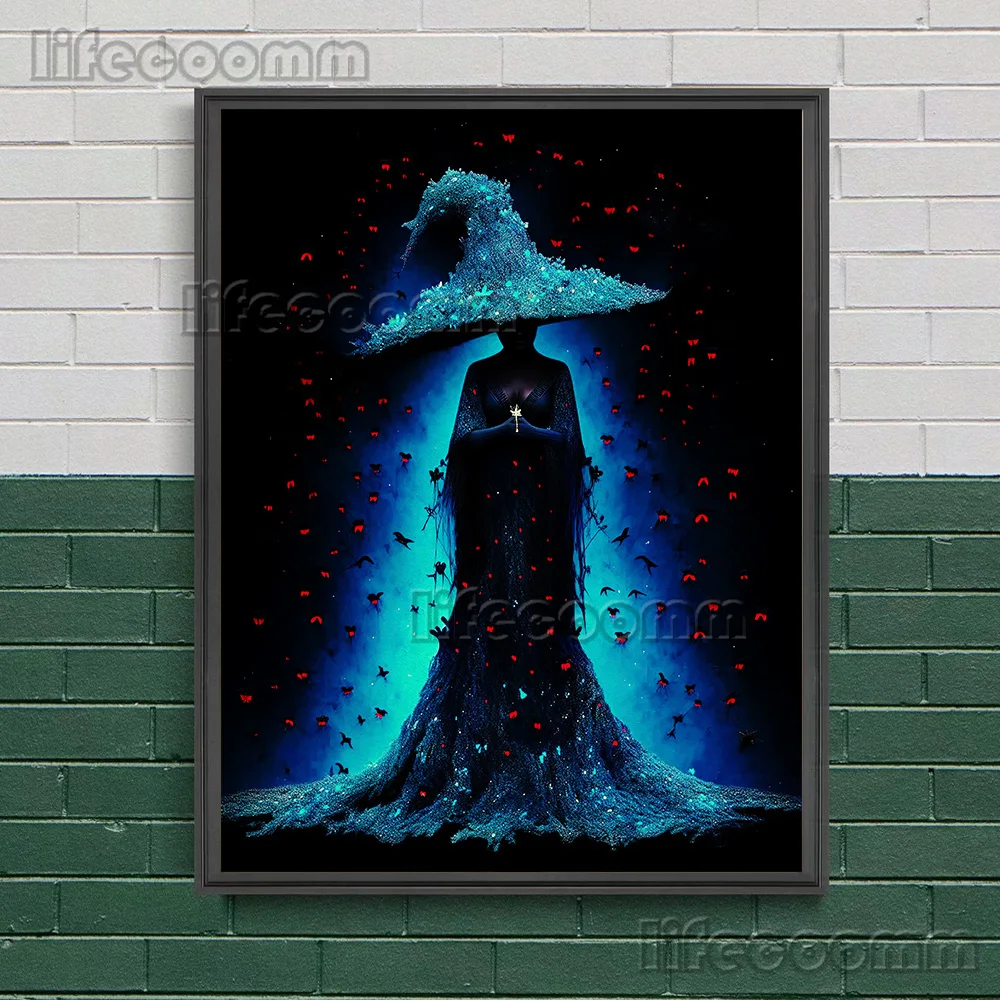 Plague Doctor And Dark Witch,Abstract Wall Art Canvas Painting,Creepy Dark Pagan Witchcraft Aesthetics Art Poster Print Decor