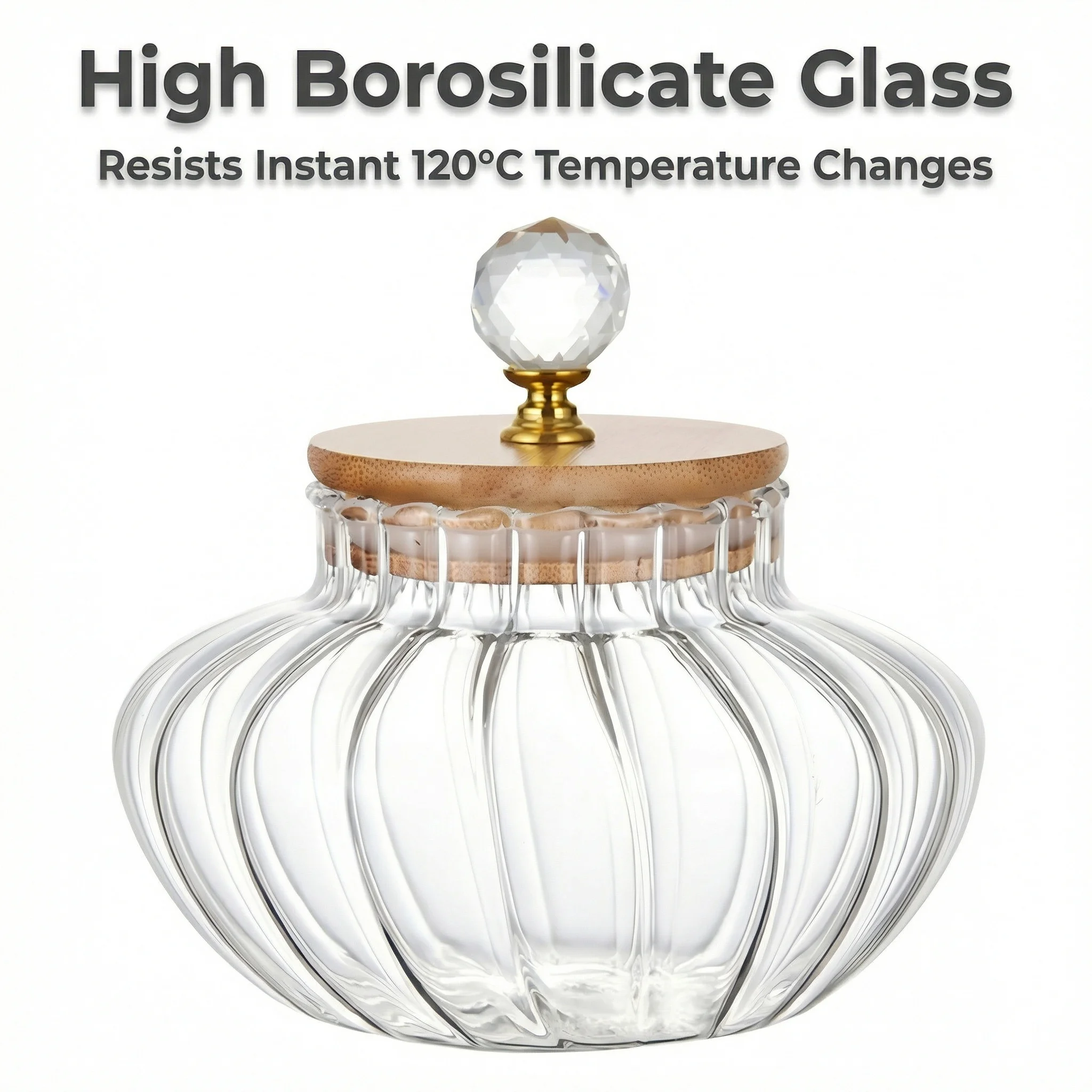 

High Borosilicate Glass Storage Jar with Wooden Lid, 120°C Heat Resistant, 26oz Decorative Kitchen Canister