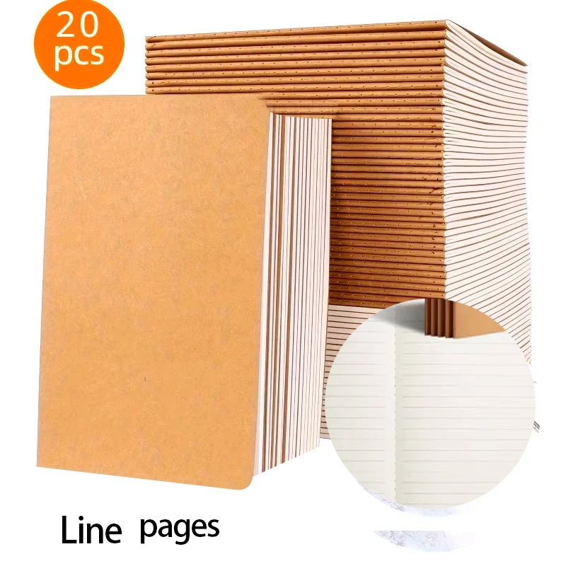 20 Stück A5 Blanko/gefütterte Papier-Tagebuch-Notizbücher mit Kraftpapier-Einband, 72 Seiten Zusammensetzung-Notizbuch, für Reisende, Bürobedarf – Detail 7