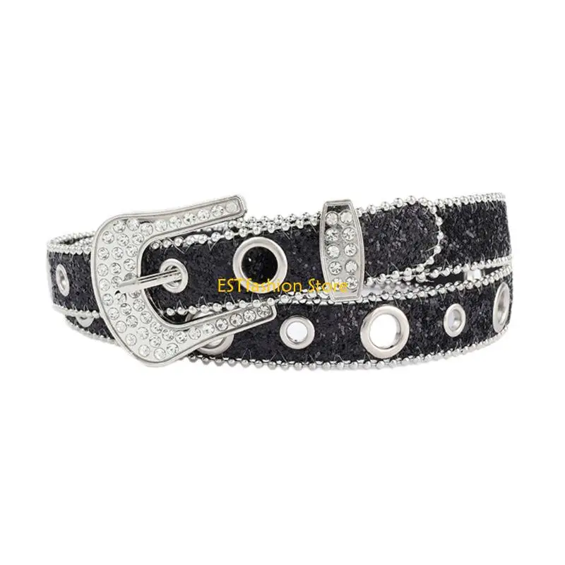 Y5GC Mardi Gras Buckle Belt Sequins Adjustable Buckle Belt for Skirt Jeans