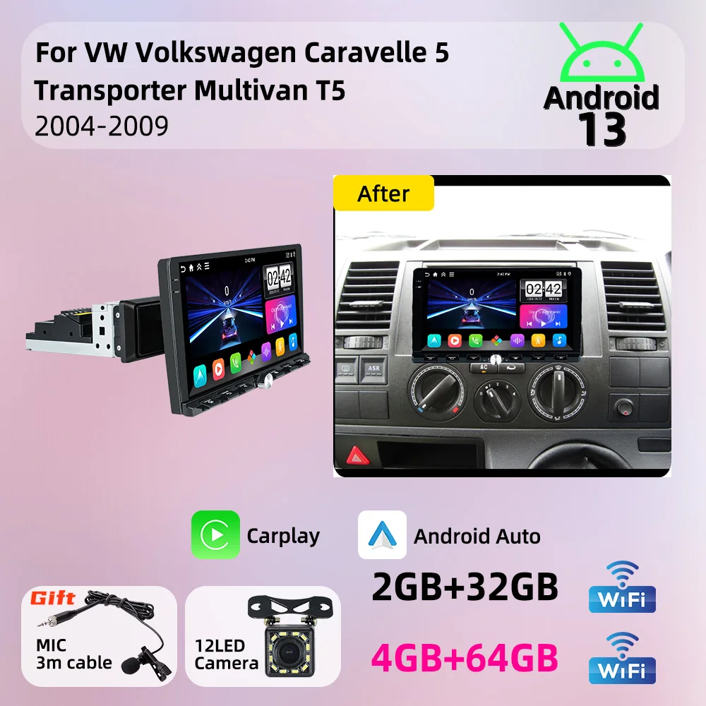 For VW Volkswagen Caravelle 5 Transporter Multivan T5 2004-2009 Android 1Din Car Stereo 9
