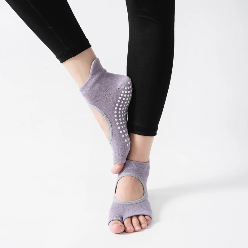 Women Two Toe Backless Yoga Socks Non-Slip Fitness Workout Pilates   Sock Ladies Breathable Sports Ballet Dance Slippers for Gym