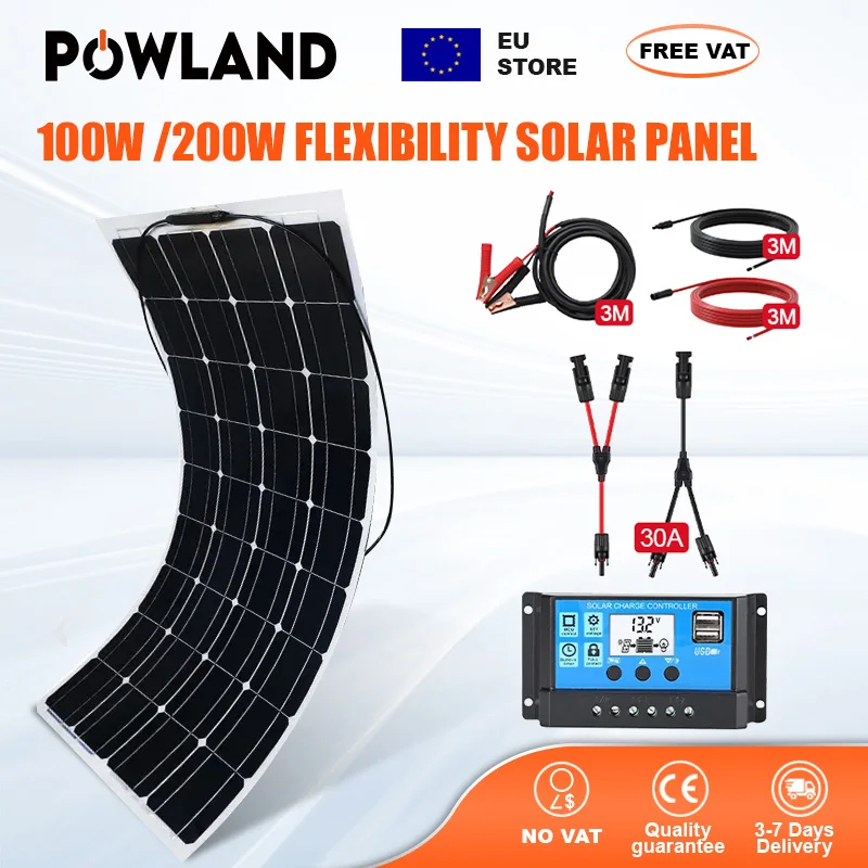 POWLAND Pannello solare pieghevole 18V Caricatore solare mobile da 100W per attività all'aperto IP68 Impermeabile Camp RV Alta efficienza cellulare