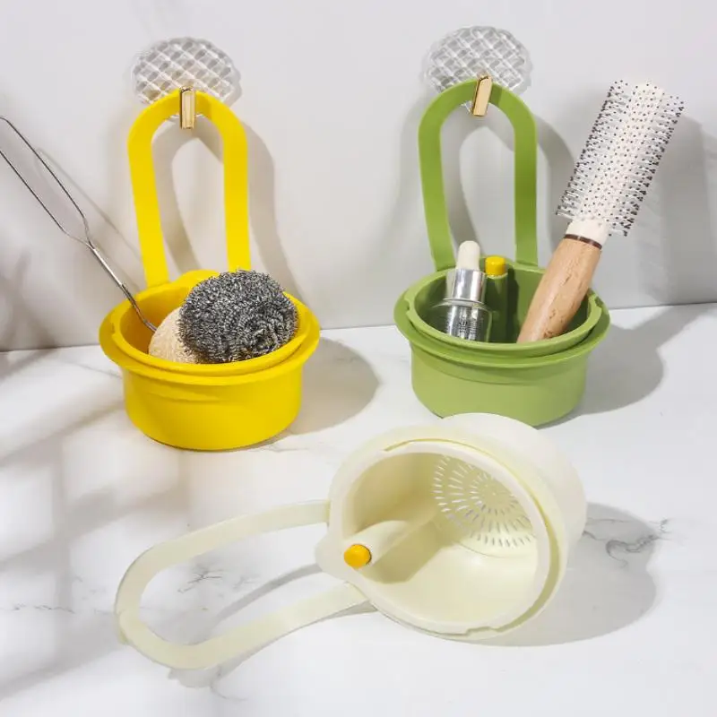 

【xxx】2 IN1 Sink Drain Basket Faucet Hanging Filter Bag Adjustable Automatic Basket Sink Sponge Rack Kitchen Waste Collector[S14]