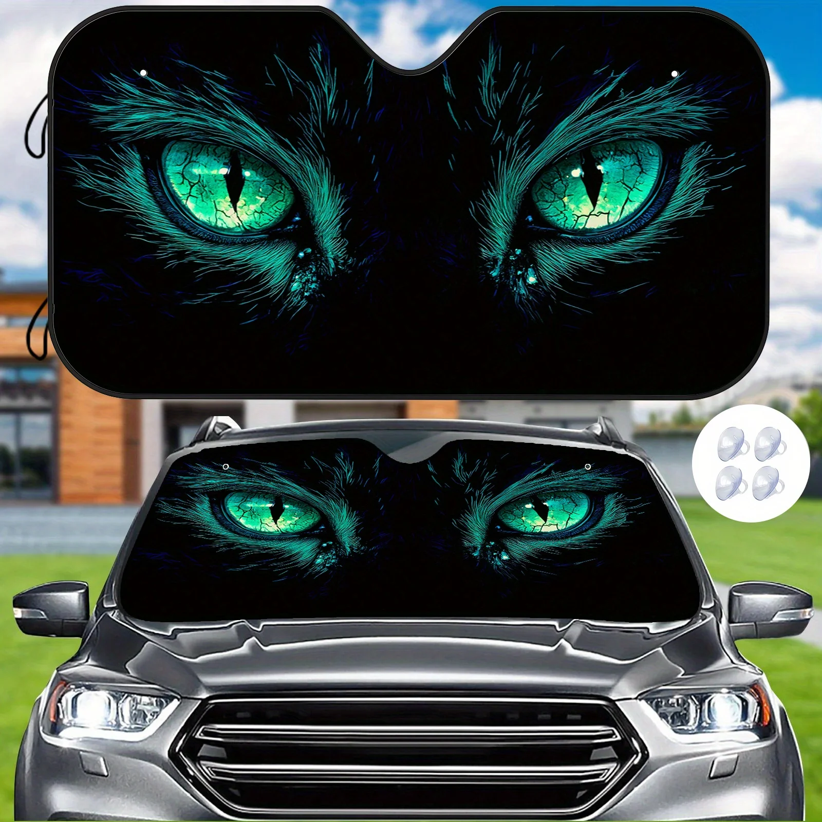 

Fantasy Green Cat's Eye Car Sunshade, Excellent Insulation With 4 Free Suction Cups To Stabilize The Interior Temperature Enviro