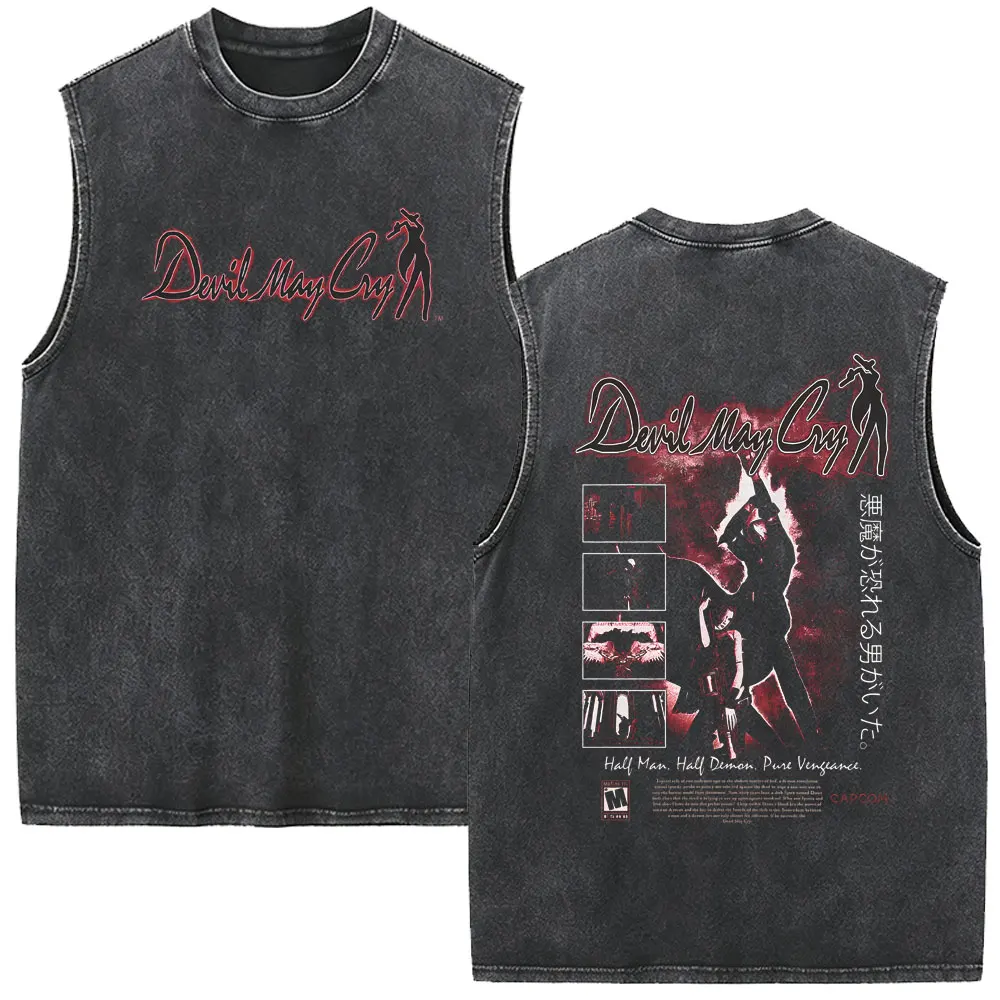 Game Devil May Cry Dante Merch Vintage Washed Tank Tops Men Women Gothic Rock Style Tshirt Man Fashion Oversized Sleeveless Vest