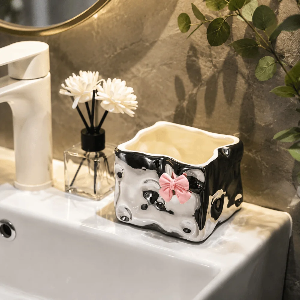 Bathroom Storage Bow Ceramic Storage Box Rabbit Place Toothbrush Toilet Storage Box Creative Square Desk Organizer Home