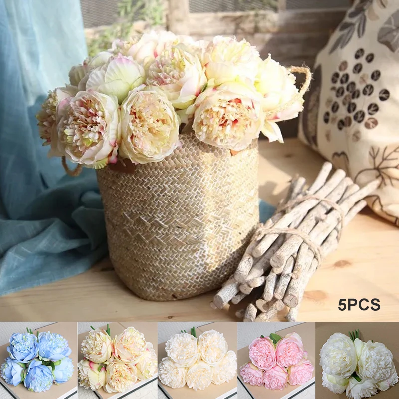 5 Heads Rayon Large Peony Flower Hydrangea Wedding Party Decoration Fake Flower Fabric Decoration Ambience Sensation