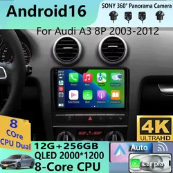 Android 16 Carplay Auto Car Radio For Audi A3 8P 2003-2013 2din Multimedia Player GPS Navigation Audio Stereo DSP 360 Camera 4G