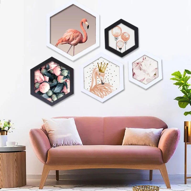 Creative Hexagonal Circular Picture Frame Wall Hanging Multilateral Diamond Cultural Photo Frame Living Room Bedroom Decoration