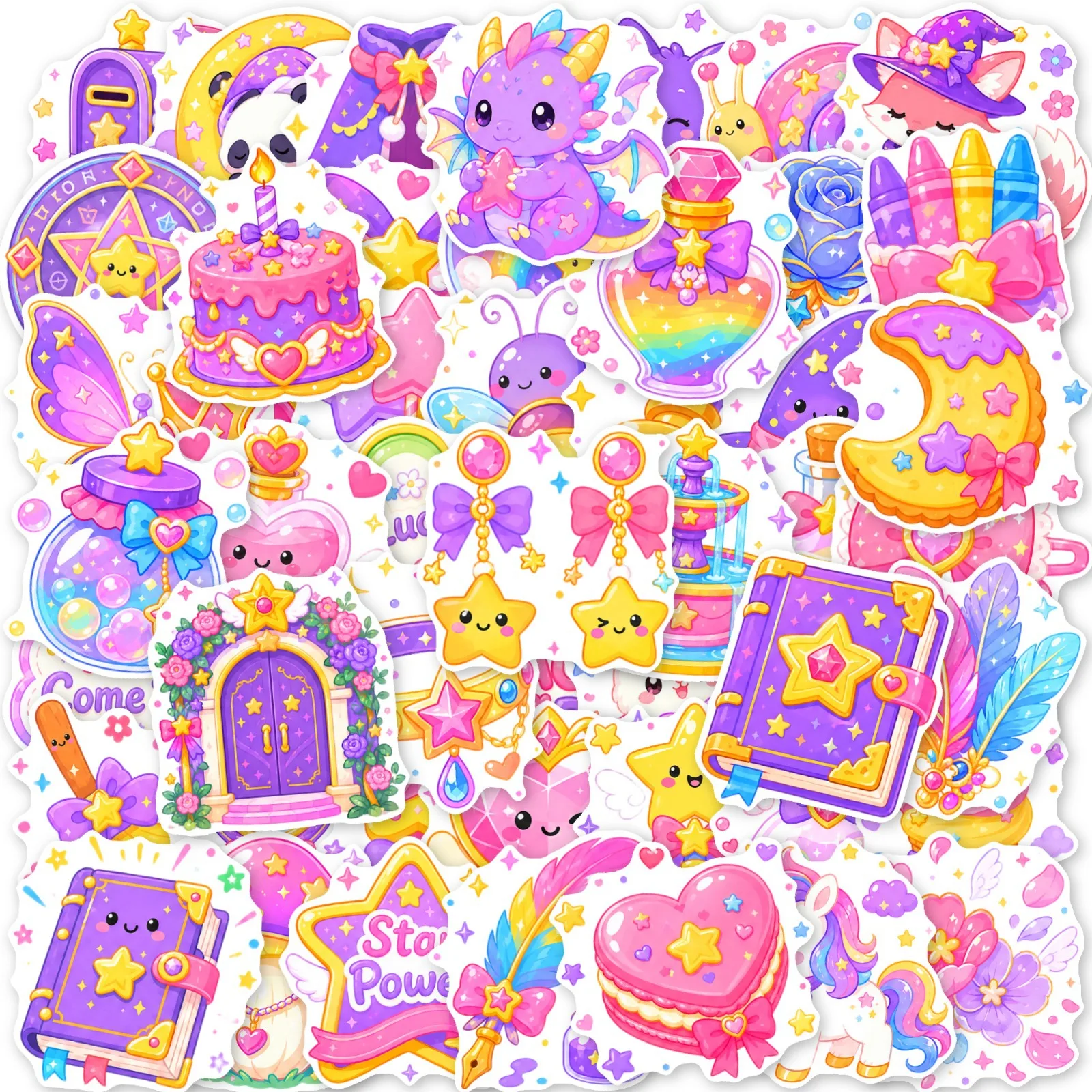 50pcs Magic Girl Unicorn Stickers Dreamy Rainbow Cartoon Hearts DIY Craft Supplies Creative Paper Crafts Material