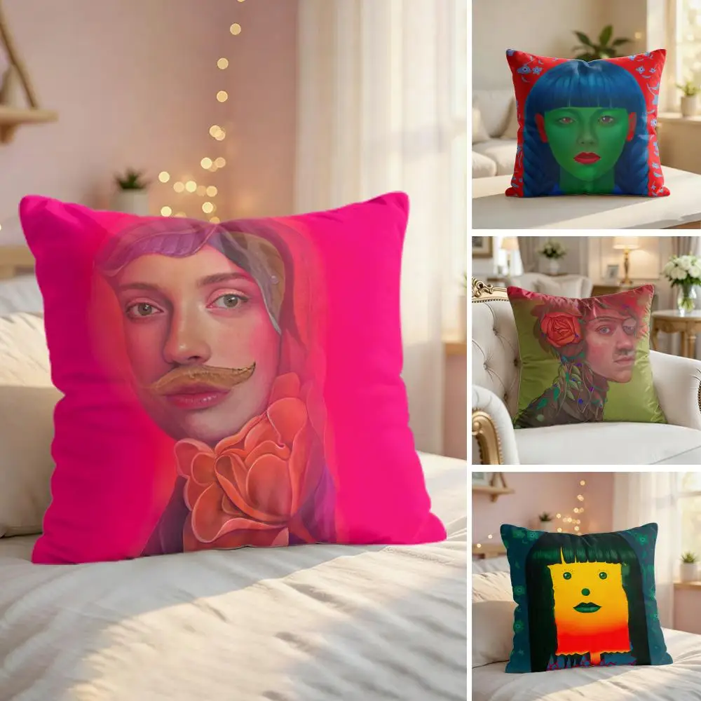 N-Natasha Lelenco Abstract Art Cushion Cover Silky Short Plush Invisible Zipper Dustproof Sofa Pillow Case For Home Decor