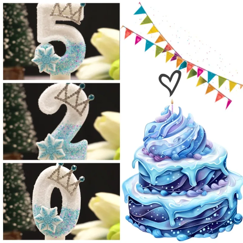 Трехмерная корона-снежинка, цифровая свеча, украшение для торта на день рождения, реквизит для свечи