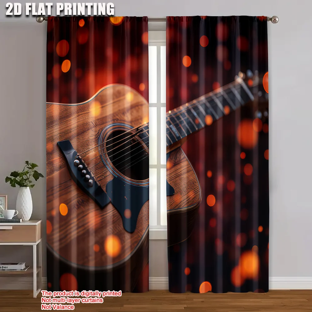 

2pcs, 2D flat printing Scene Curtains Wooden Guitar Bokeh Fabric,Without Electricity Birthday Party Applies to polyester