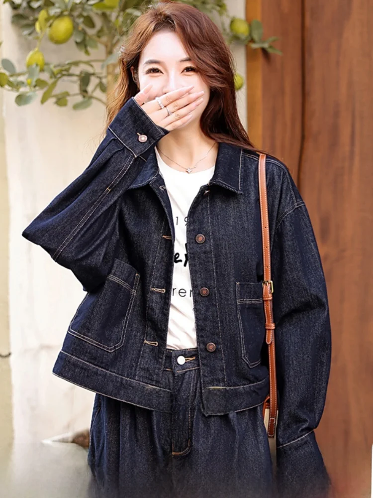 

Женское джинсовое пальто Jaet Svel Long Sve Casual Faion Simple Sle Autumn Season Tag Vista Brand Collar ort Coat