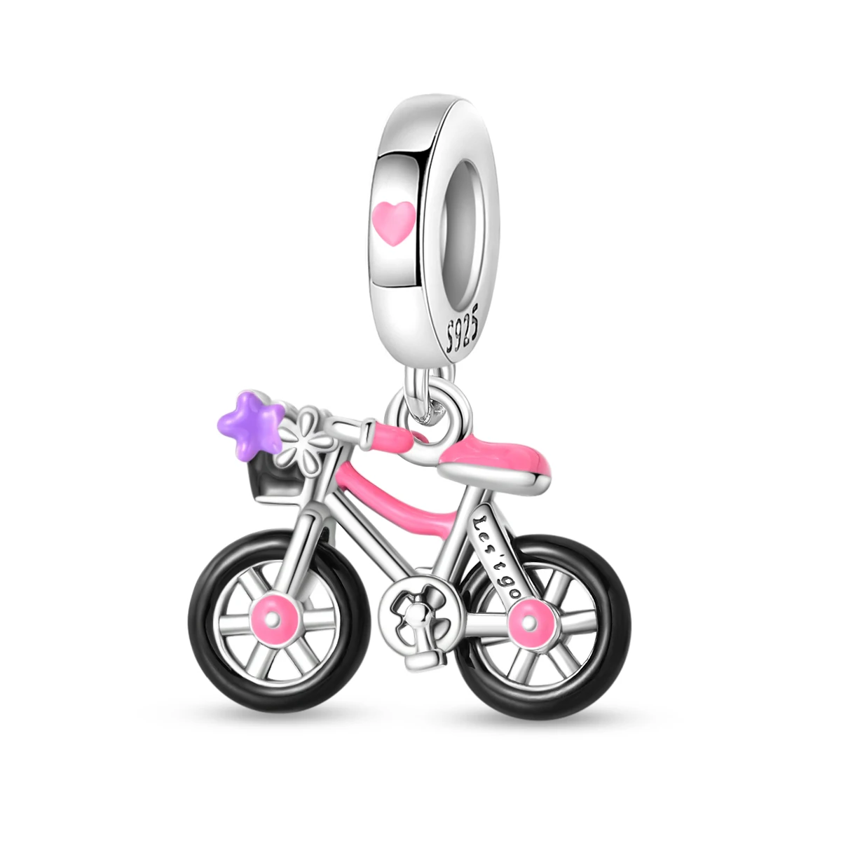 AliExpress Plated 925 Silver Cute Pink Bicycle Girlish Daily Theme Charms Fit Original 925 Charms Bracelet Beads Jewelry Gifts for Women
