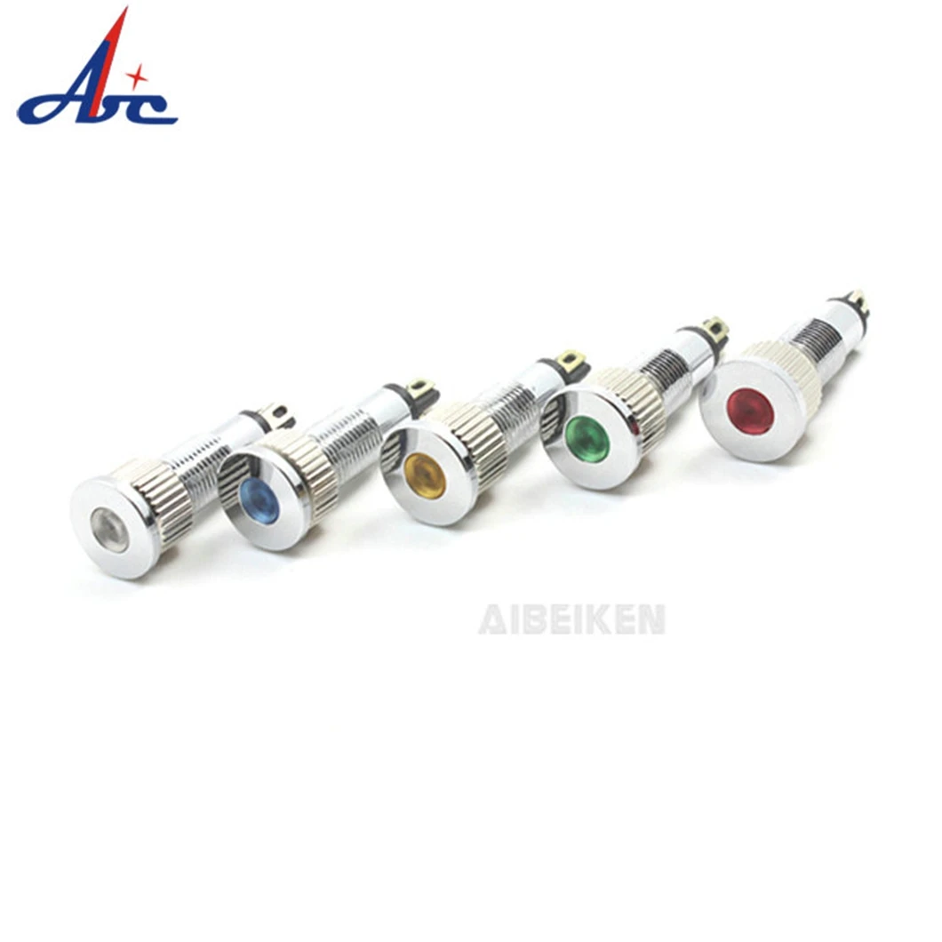 

20pcs Flat Head 8mm LED Metal Indiactor Light 3-6V/12-24V/110V/220V Industrial Signal Pilot Lamp with 2Pin Solder Terminal