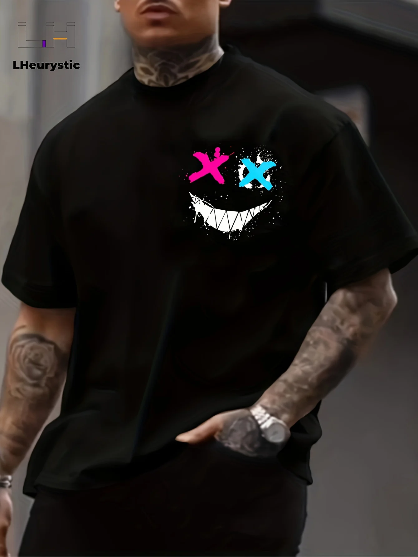 

Поп-мужская летняя футболка из 100% чистого хлопка, модная повседневная спортивная свободная футболка с 3D принтом улыбающегося лица и круглым вырезом с короткими рукавами, топ