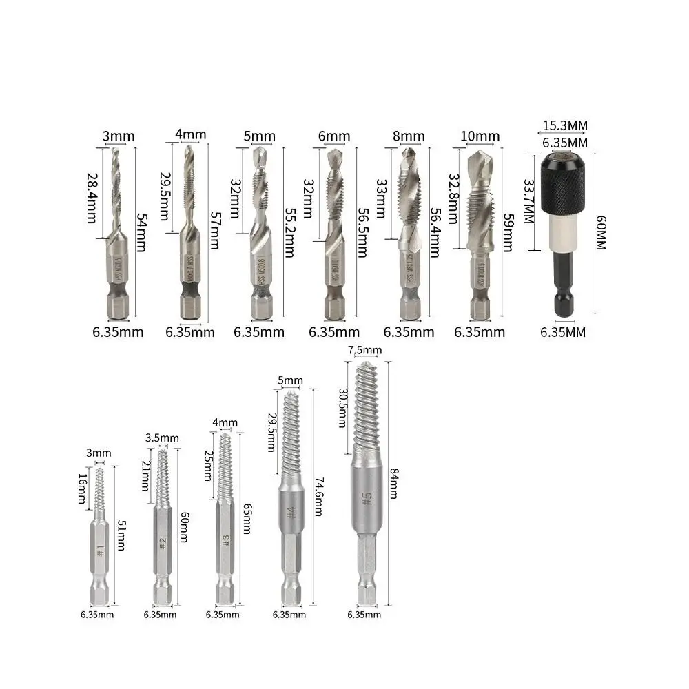 12Pcs/Set Hexagonal Shank Taps Drill Bit Set with Storage Box Anti-slip HSS Screw Tap Drill Bit Tap Extractor