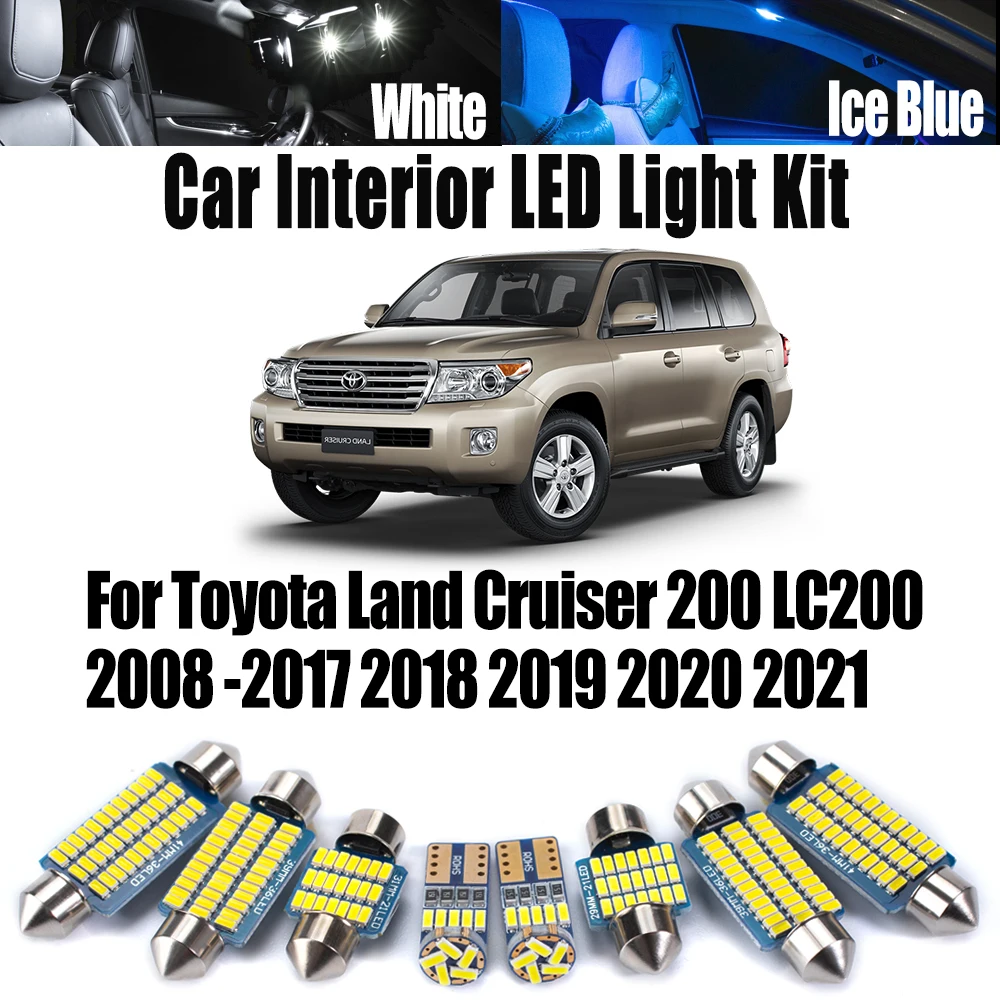 

16 шт. светодиодные внутренние лампы с куполом для чтения карт, дверные лампы багажника, комплект освещения для Toyota Land Cruiser 200 LC200 2008-2021 автомобильные аксессуары