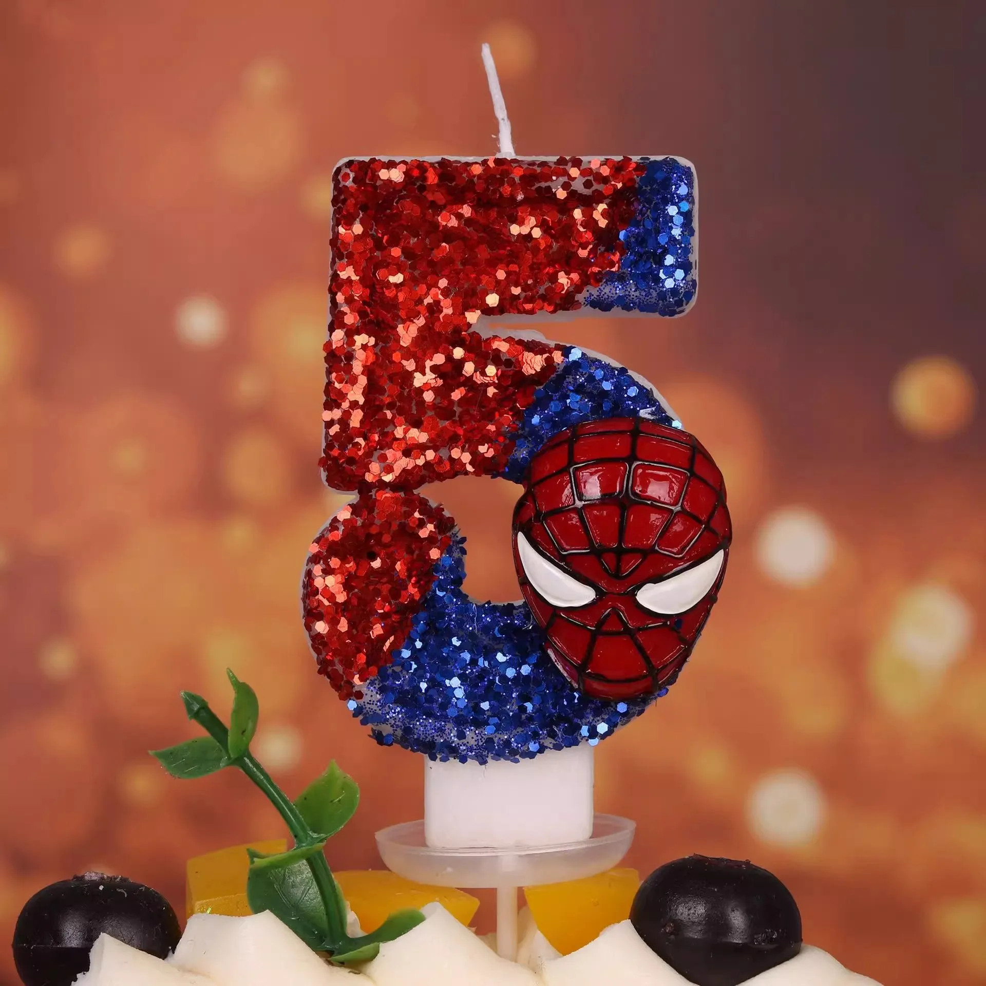 Coole glitzernde digitale Geburtstagskerze mit Spider-Man-Motiv, jährliche Geburtstagsparty-Kuchendekoration