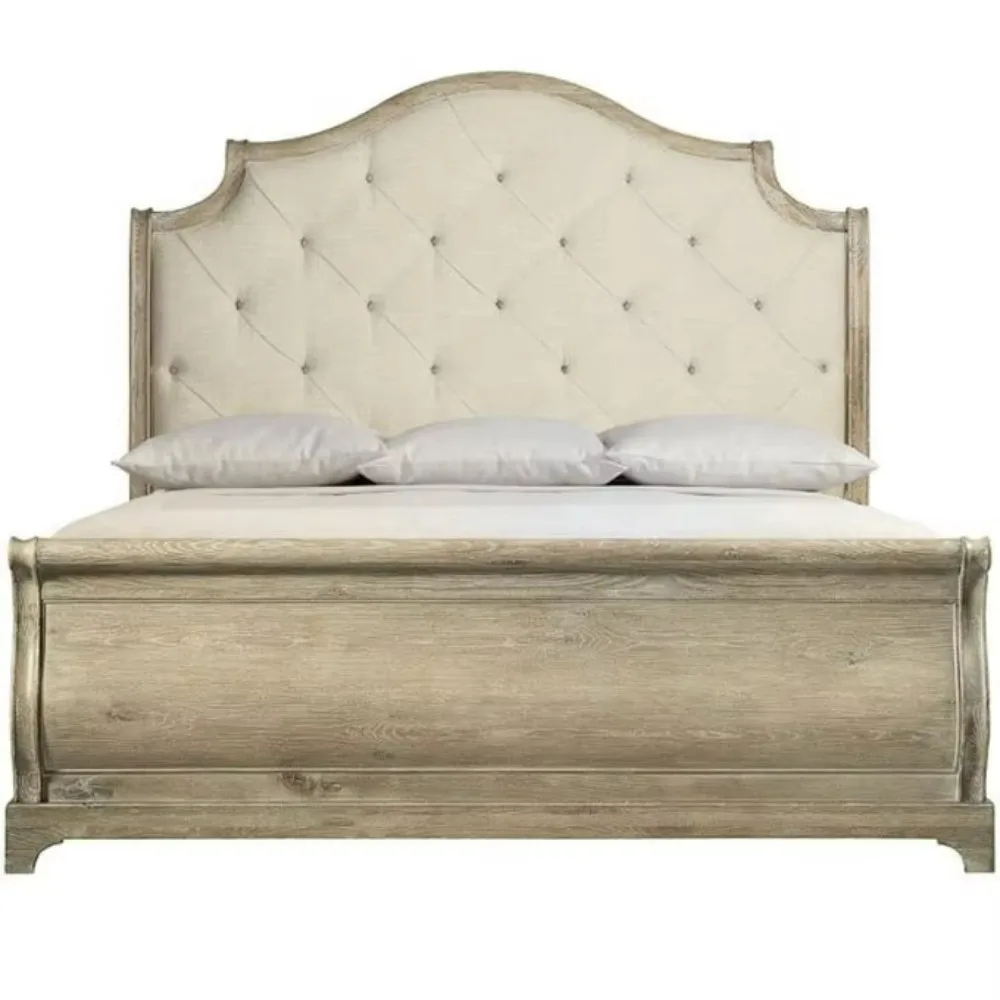 

Горячий продукт, мебель для спальни, спальный гарнитур, королевский размер, деревянные деревенские патиновые пуговицы, тафтинговые сани-кровать