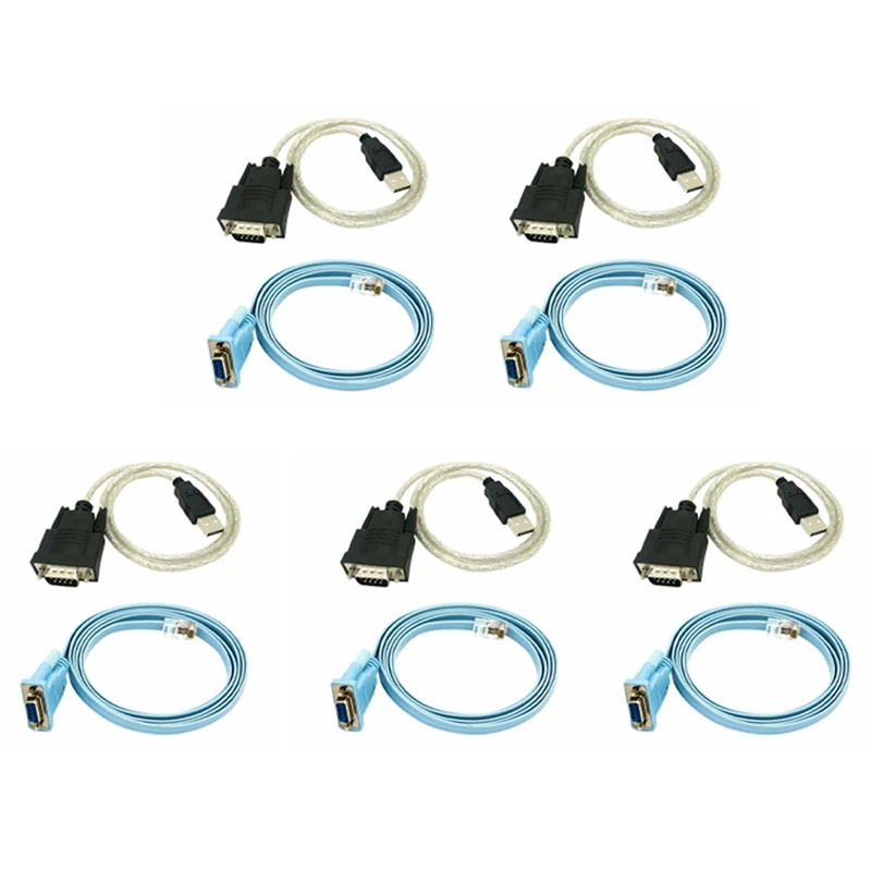 

5X RJ45 Network Cable Serial Cable Rj45 To DB9 And RS232 To USB (2 In 1) CAT5 Ethernet Adapter LAN Console Cable