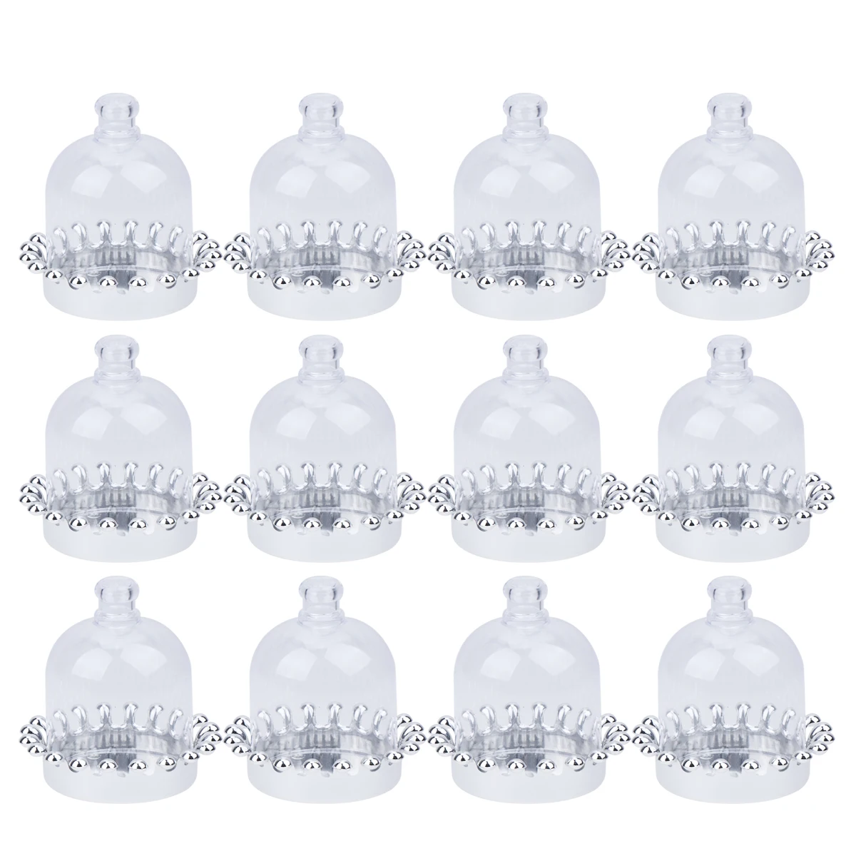 

12pcs Portable Cake Carrier Cover Multifunctional Server Dessert Stand Transparent Dome Silver Bottom Plate For Wedding Party
