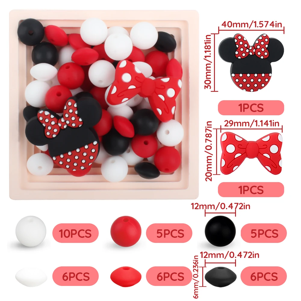 40 pz/set Set di perline in Silicone per bambini Bowknot 12mm perline per dentizione rotonde a forma di topo massaggiagengive per ciuccio accessori