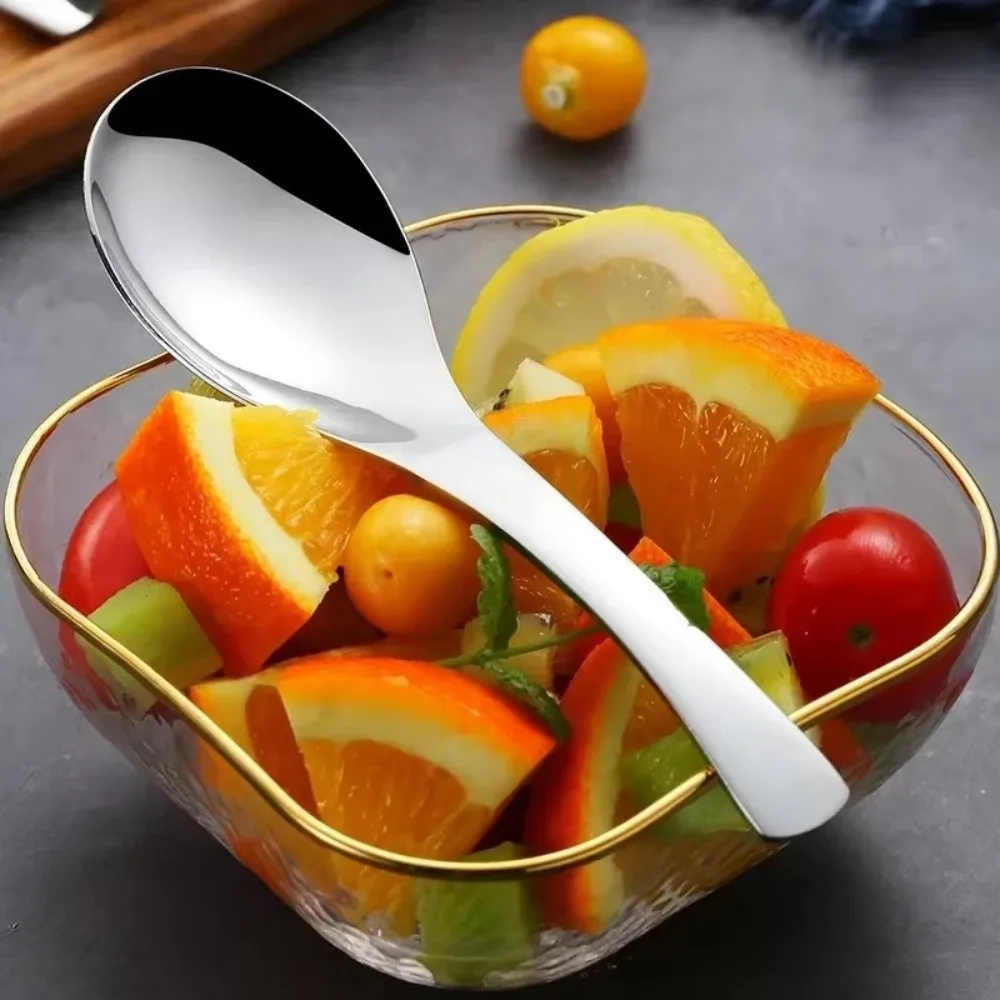 

6PCS Dinner Tableware Thick Stainless Steel Spoons Large Silver Soup Spoons Convenient Food-grade Rice Spoons Dining Table