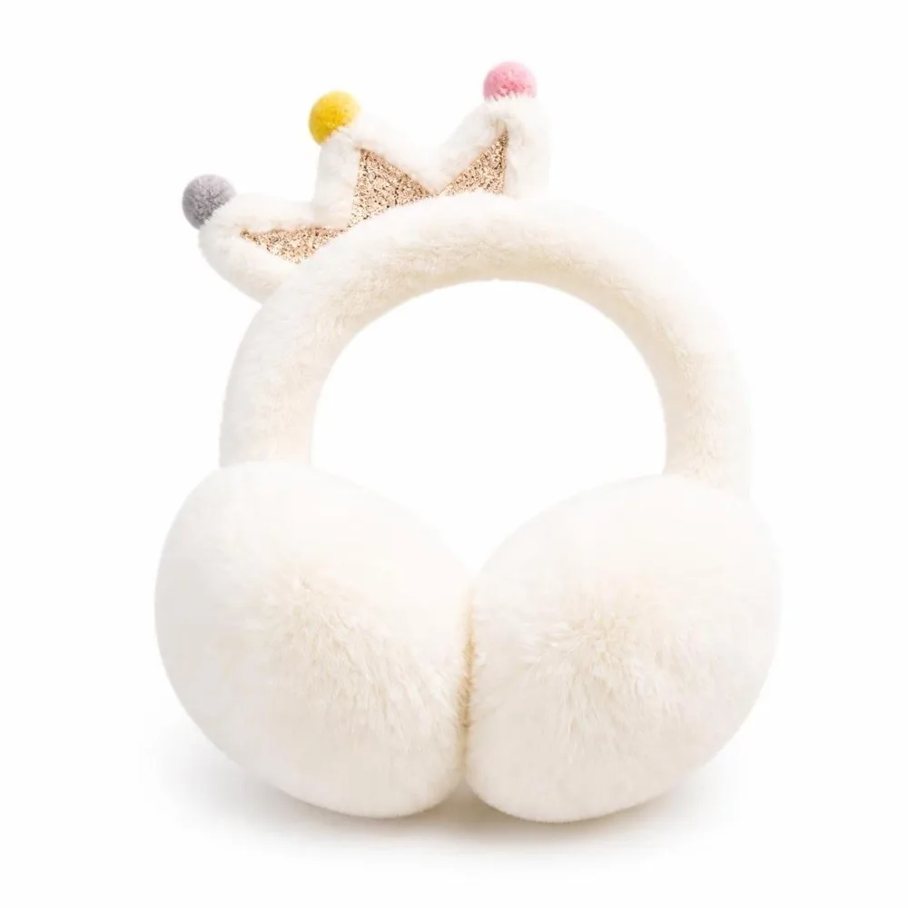 Warm Cartoon Crown Ear Muffs Soft Windproof Faux Fur Earmuffs Portable Winter Ear Protection For Girls