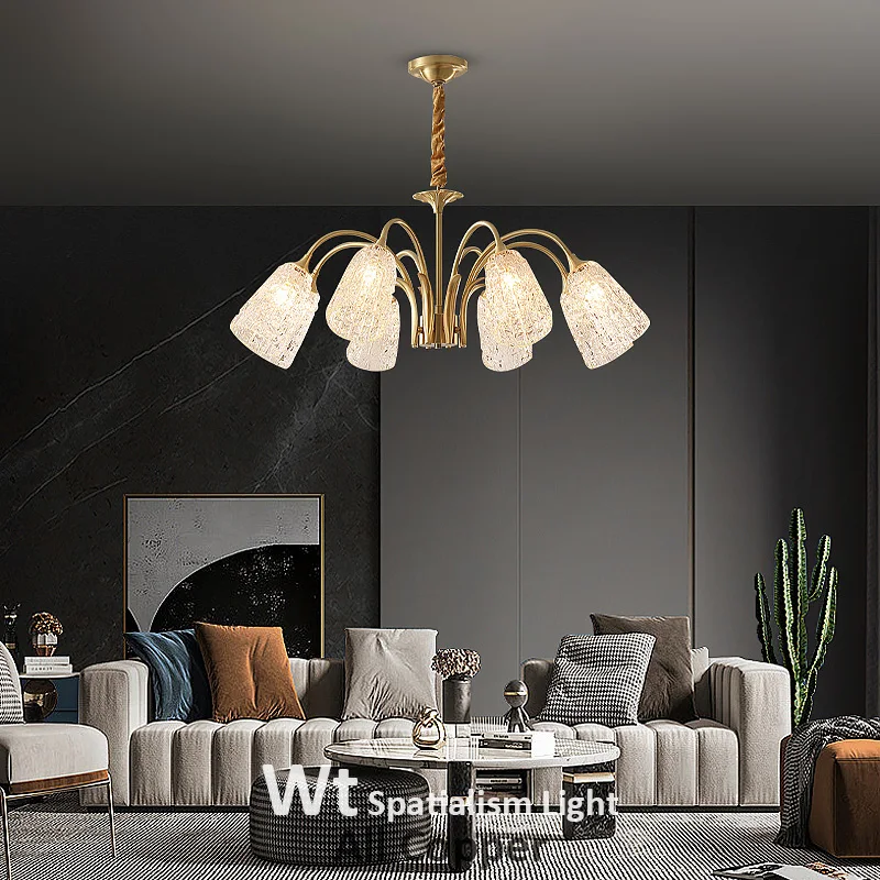 

Copper Chandelier For Living Room Bedroom Dining Room Kitchen Decorate Luxury Style Glass Hanging Lamp Gold Brass Pendant Light