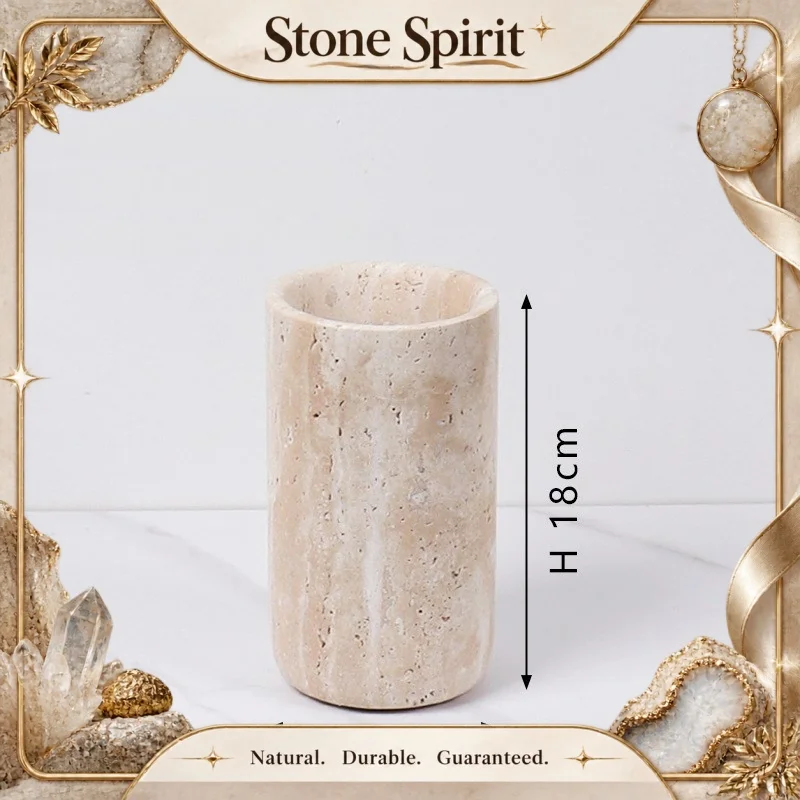 【Natural】100% Natural Travertine Vase Storage Container for Christmas Home Office Table Decor Middle Size Creative Ornament