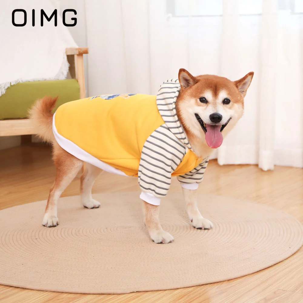 OIMG Autumn Winter Small Medium Large Dogs Hooded Sweater Warm Labrador Golden Retriever Shiba Inu Hoodie Stripe Pet Dog Clothes