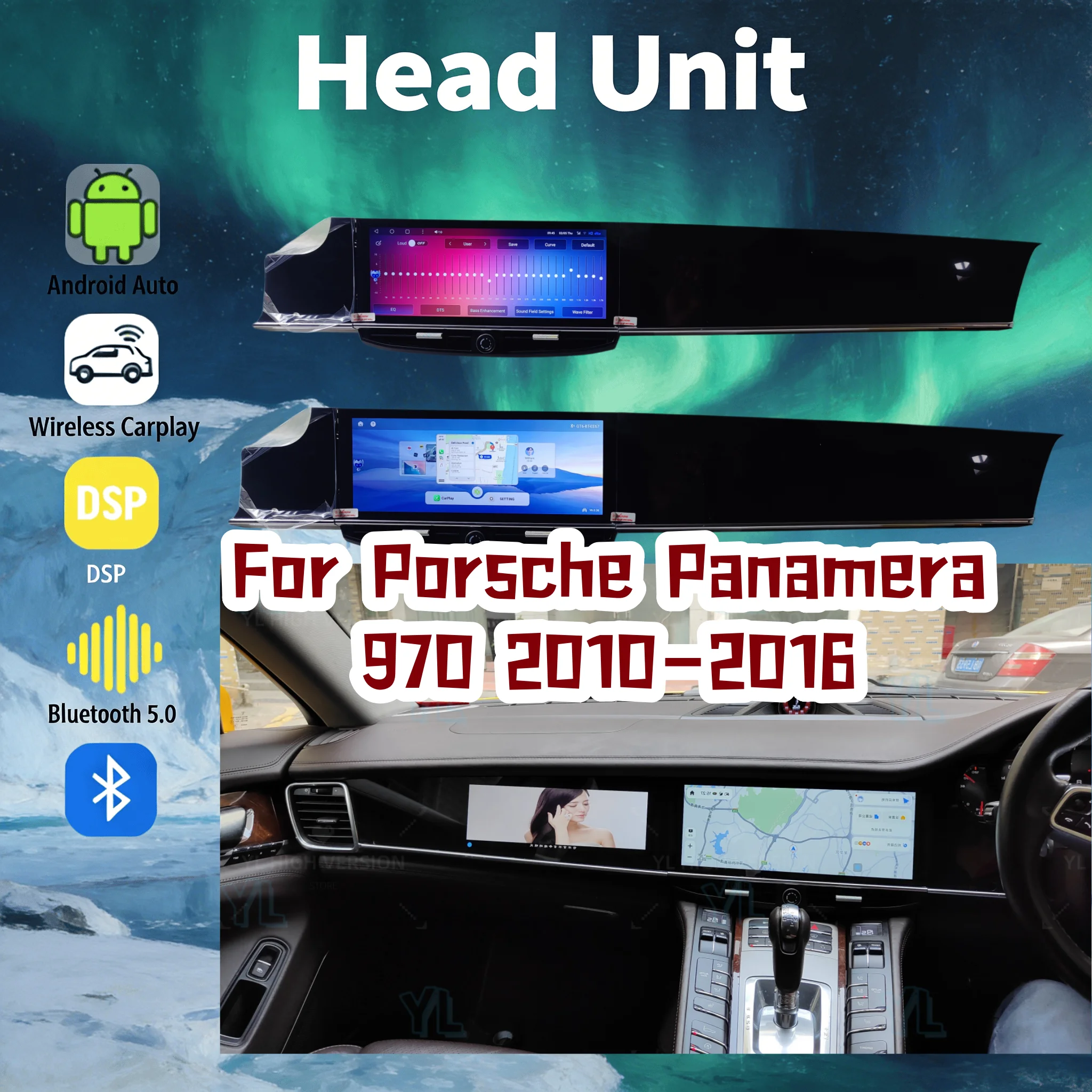 ym Dual Screen CarPlay For Porsche Panamera 970 2010-2016 Upgraded Interactive Android 13.0 Multimedia Video Head Unit Bluetooth