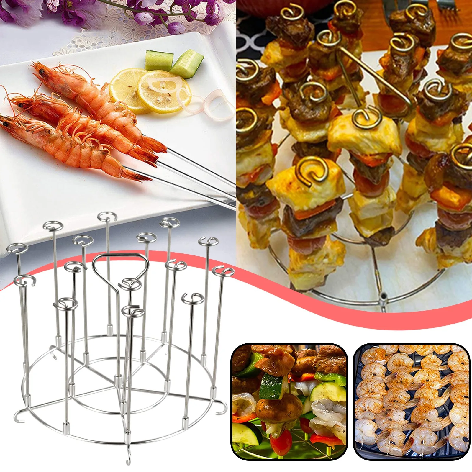 

304 Stainless Steel Bbq Grill Cage Barbecue Roast Chicken Wings Rotisserie Skewers Kebab Maker For Oven Air Fryer Accessories