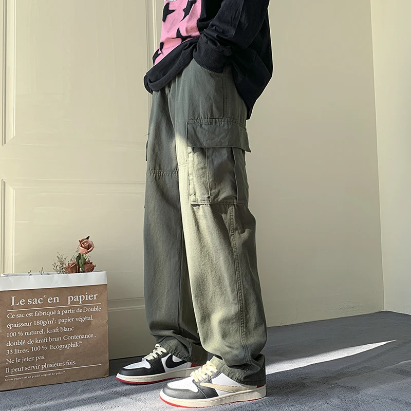 Casual Straight Wide Leg Cargo Pants Faionable Urban Sle Youth Loose Fit Long Trousers with kets Anti-Wrinkle