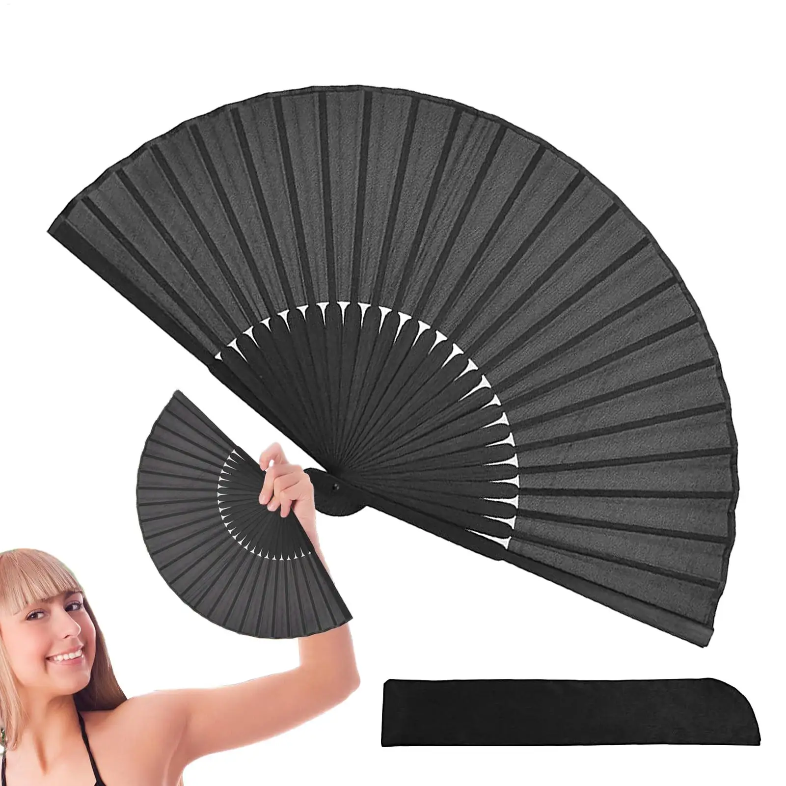 Folding Hand Fan Portable Black Silk Hand Fan Chinese Style Black Vintage Hand Fan Classic black cool ancient fan Home Gift