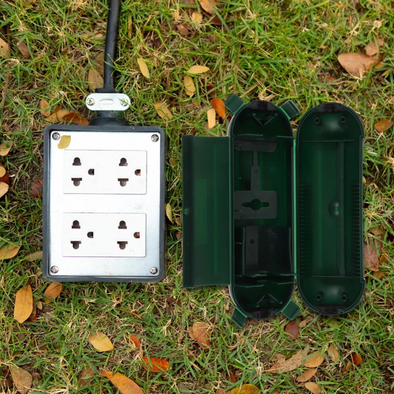 

Green Waterproof Extension Cord Cover Outdoor Safety Junction Box for Holiday Lighting Garden Power Tools Electric Cable