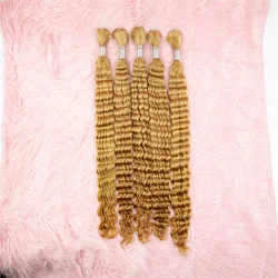 Extensiones de cabello humano rizado para trenzas Boho, cabello Virgen sin trama, onda profunda a granel, 16 pulgadas, 27 colores