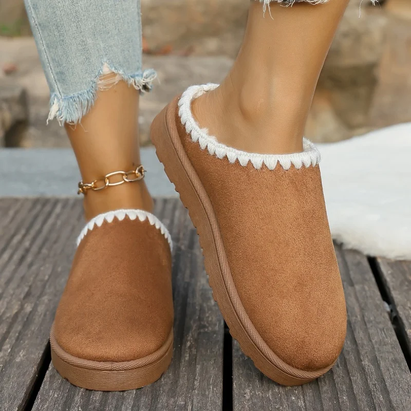 

Зимние женские шлепанцы на толстой подошве, новинка 2025, стильные удобные легкие теплые тапочки без шнуровки на плоской подошве, женская обувь больших размеров