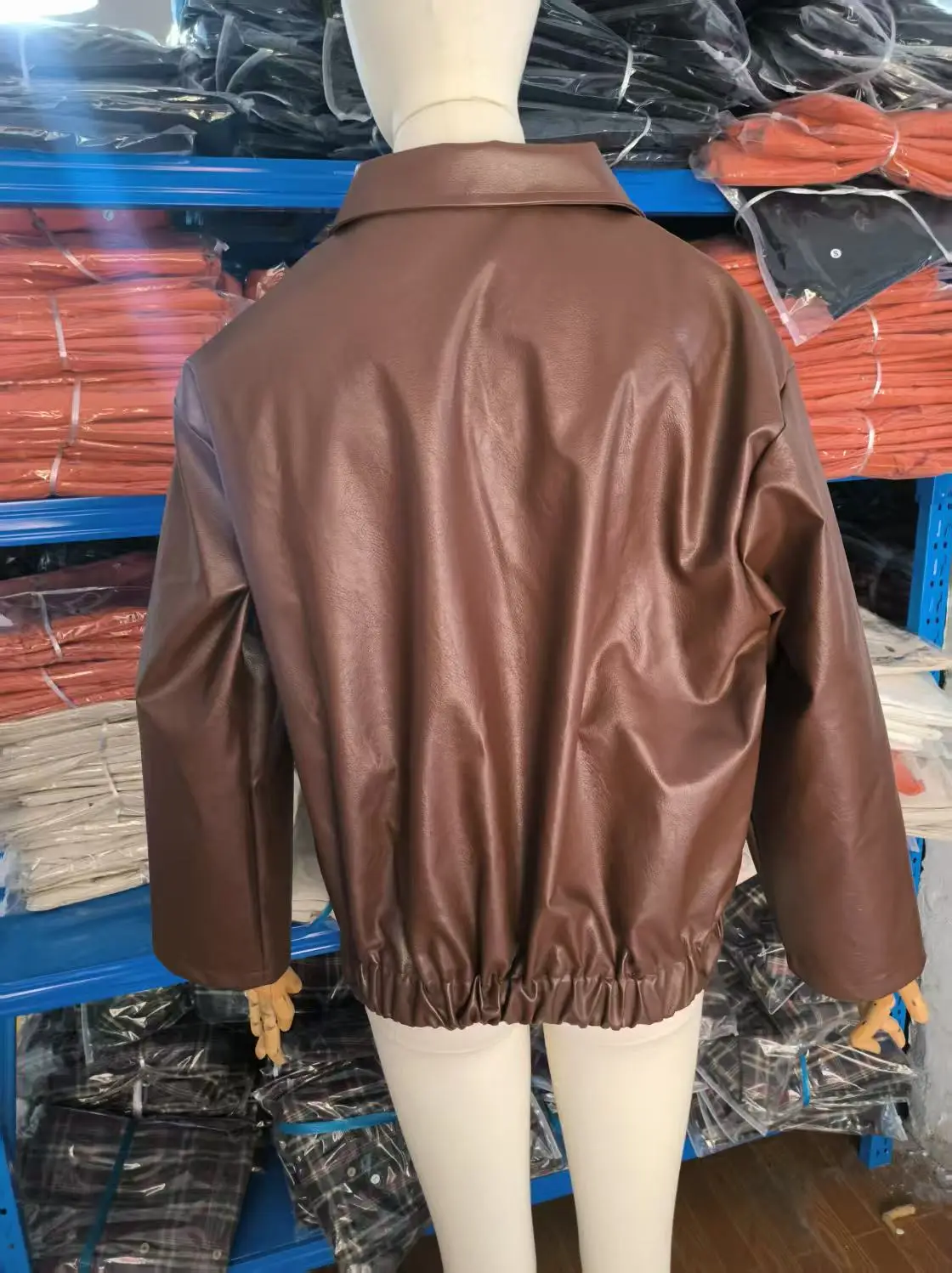 Women PU leather coat Retro autumn fashion matte leather solid color turn collar jacket for women's clothing