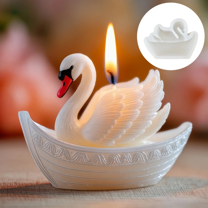 Molde de silicona para vela de cisne blanco de barco, hermoso molde de resina de cisne blanco a bordo, molde de yeso de cemento de cisne blanco, moldes artesanales
