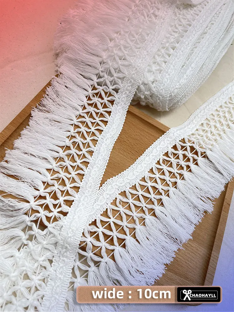 1yard 10CM Wide White Cotton Mesh Lace Trimmings Fringes Braid for Decor Wedding Dress Fabric Sewing Accessories Supplies Crafts