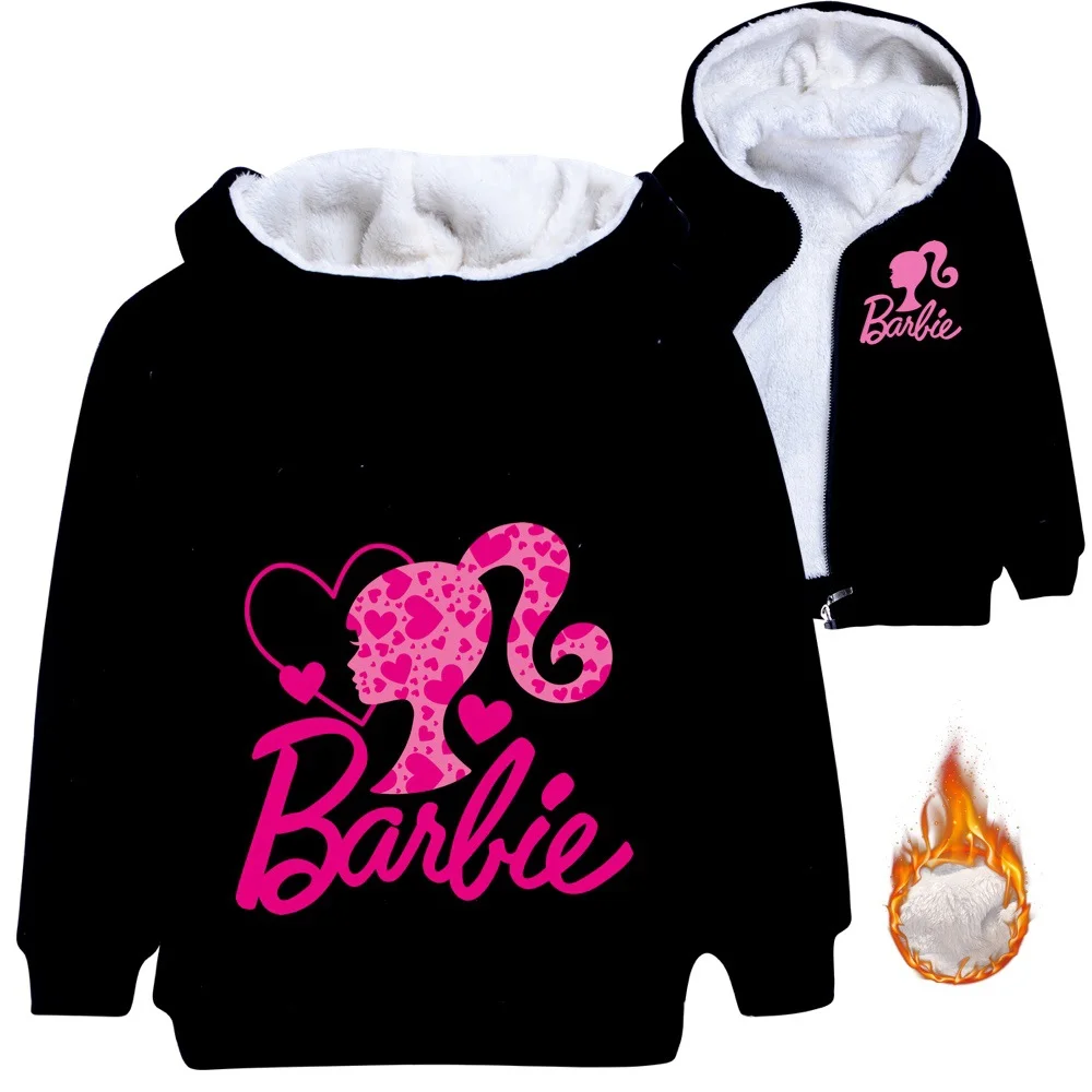 Autumn Winter Plush Velvet Barbie Girls Zipper Thick Coat Warm Versatile Casual Casual Cute Cotton Coat for Boys and Girls