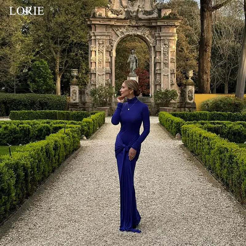 

LORIE Элегантное королевское синее вечернее платье с длинными рукавами и драпировкой, вечерние платья со складками, вечерние платья макси-бодибо для выпускного вечера по индивидуальному заказу