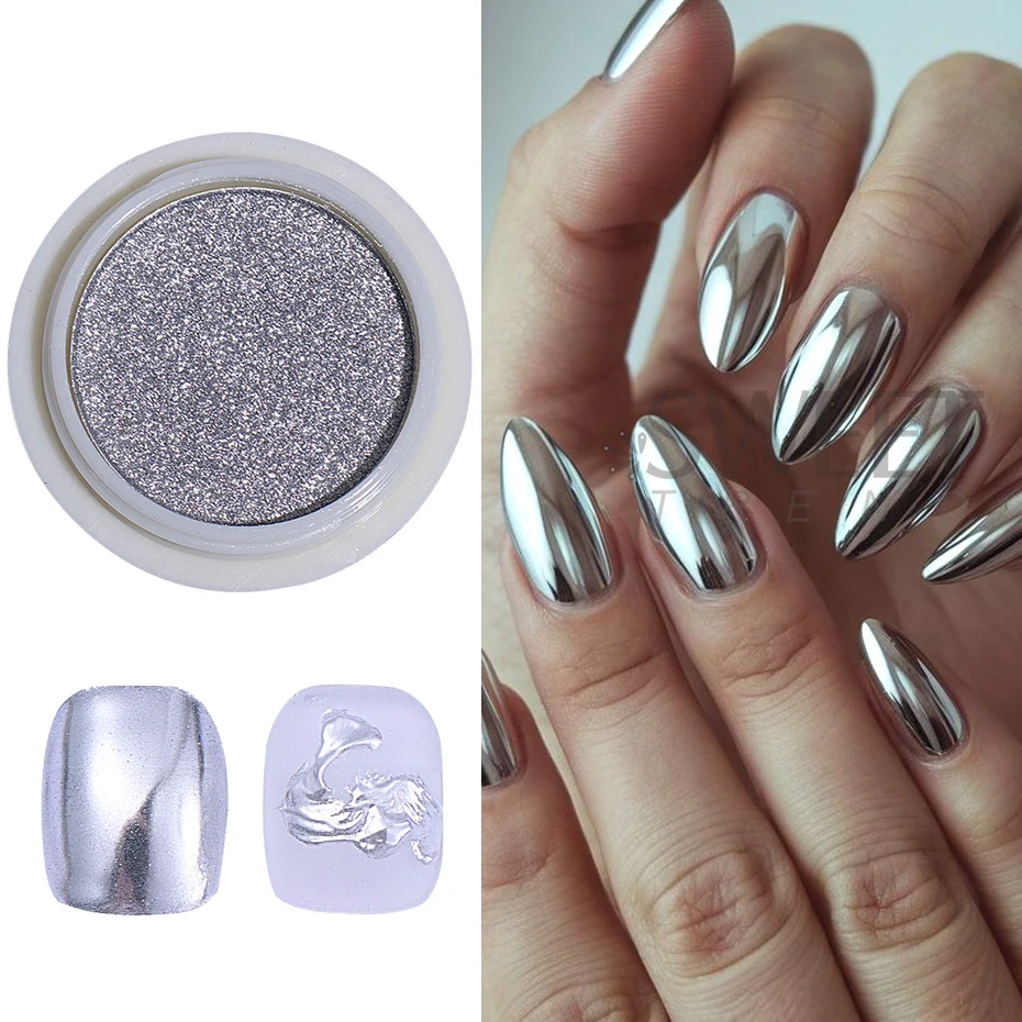 1Box Silbrig Chrom Nagel Pulver Goldene Spiegel Nail art Glitter Pulver UV Gel Polnisch Chrom Reiben Staub Pigment maniküre Dekor – Detail 5