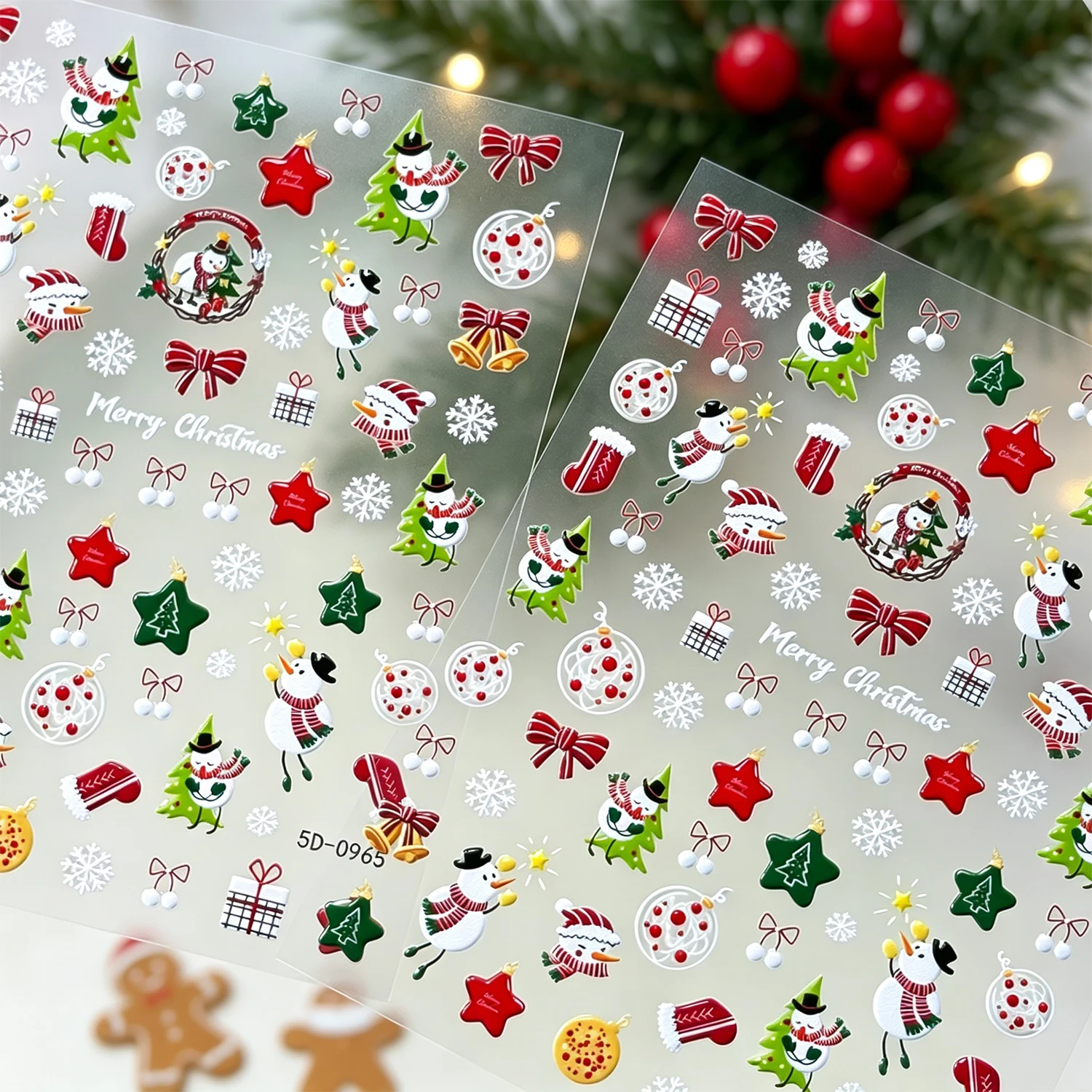 1PCS 5D Embossed Xmas Nail Art Stickers Red Green Snowflake Christmas Tree Snowman Bow Design Nail Decor Festival DIY Manicure *