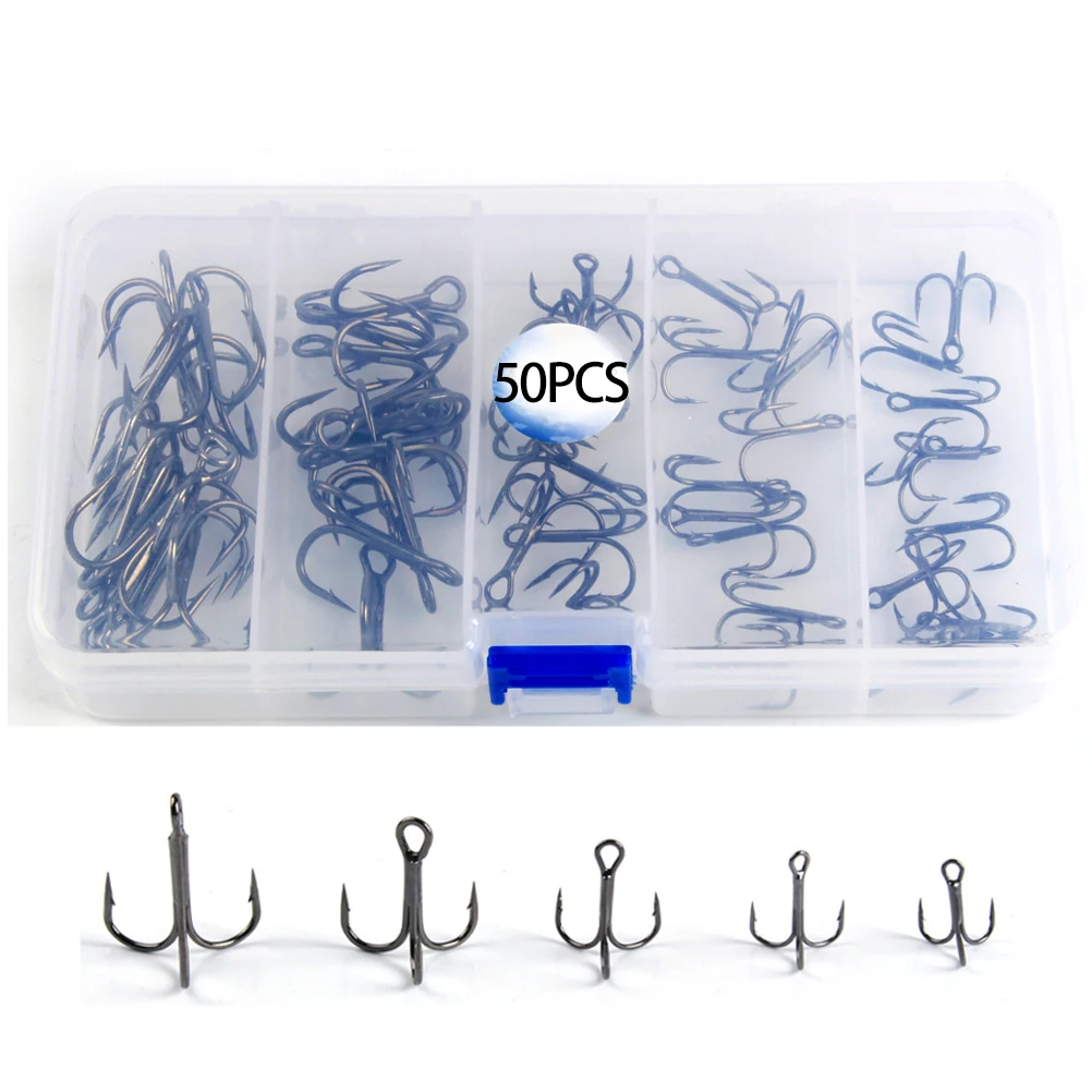 

50PCS Fishing Hook Set Treble Hooks High Carbon Steel Fishhook Set With Box Fishing Tackle Accessories