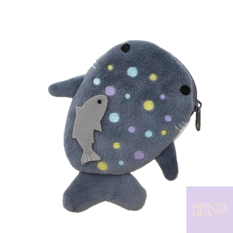 Fashionable Blue Shark Mini Whales Plush Coin Wallet with Women's Small Change Bag and Key Earphone Pouch
